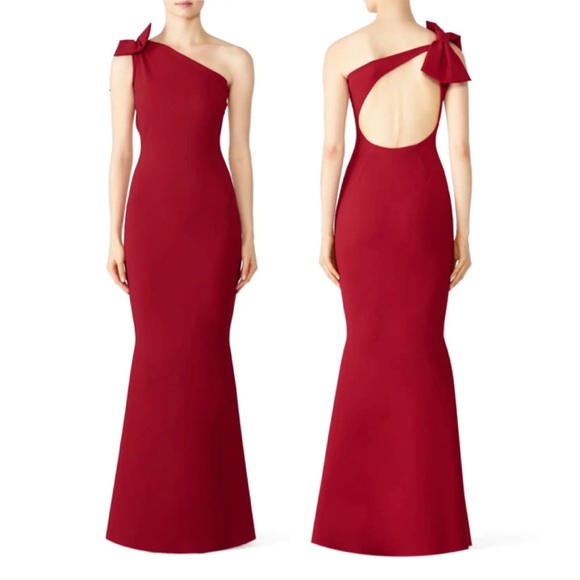 La Petite Robe Di Chiara Boni Red Bow Shoulder Gown Size 48 IT 12 US  $1,092